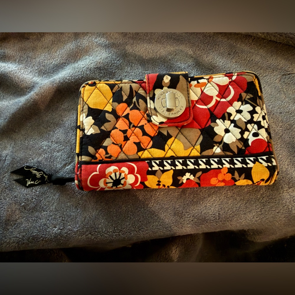 Vera Bradley Floral Wallet in Red, Yellow, and Black
